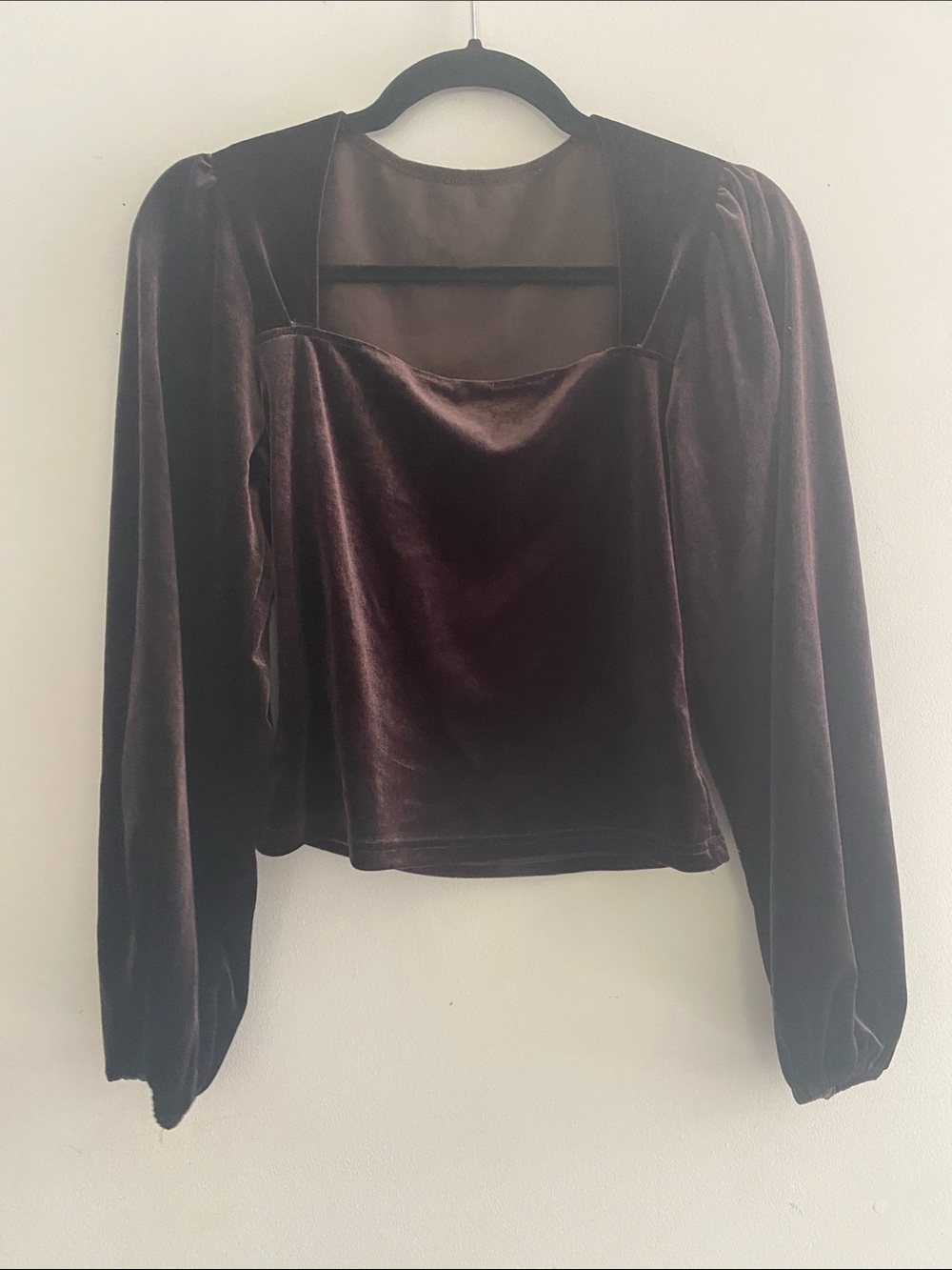 Commense Velvet Square-Neck Blouse in Chocolate Brown